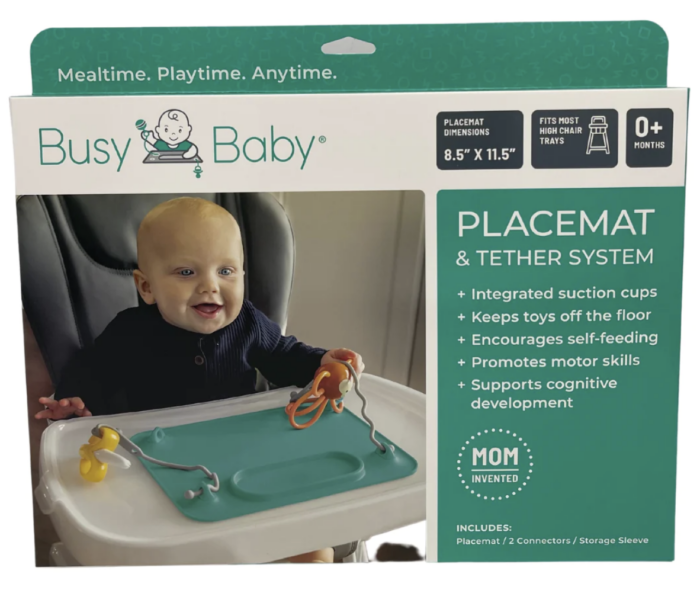 screenshot of the box of a busy baby mat & tethering system